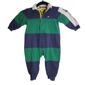 Vintage Tommy Hilfiger Romper One Piece outfit Jumpsuit Zipper Collar 12/18mo